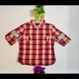 Tommy Hilfiger Plaid Floral Button Up Blouse